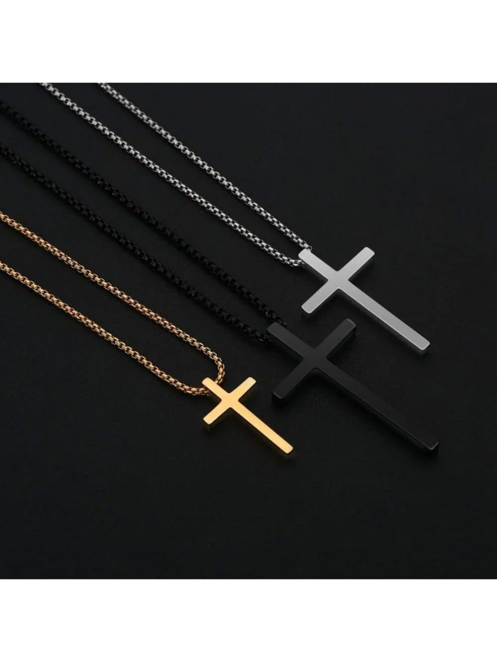 Men's Fashion Jewelry Stainless Steel Cross Necklace Gold Pendant Chain Gift